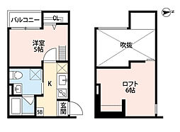 近鉄奈良線 河内花園駅 徒歩1分の賃貸アパート 2階1Kの間取り