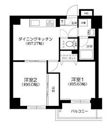 グランシャリオ国立 2DKの間取図画像