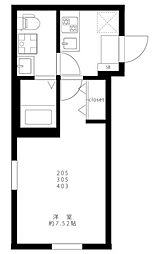栄町レジデンス 4階1Kの間取り
