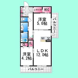 ファイブヒルズ欅参番館 2LDKの間取図画像