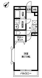 アンプルールフェール 東浅川 2階1Kの間取り