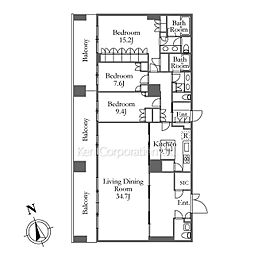 アークヒルズ仙石山森タワー 3LDKの間取図画像