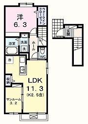アルドーレII 2階1LDKの間取り