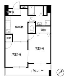 桜坂ハイツ 2DKの間取図画像