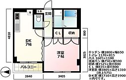 シャルムK.I 1DKの間取図画像