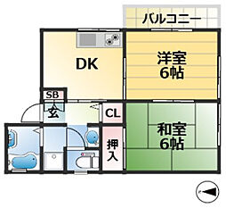 サンコート 2DKの間取図画像