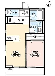 領家ハイム 1LDKの間取図画像