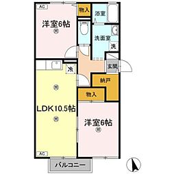 セジュール妙見B 2LDKの間取図画像