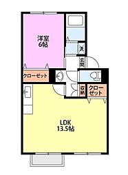 ウエストグランディールB 1LDKの間取図画像