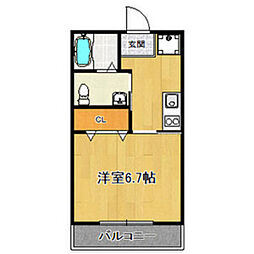 京福電気鉄道北野線 北野白梅町駅 徒歩23分の賃貸アパート 2階1Kの間取り