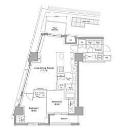 ザ・パークハビオ目黒桜邸 2LDKの間取図画像