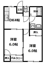 富士ビューティーハイツ 2DKの間取図画像