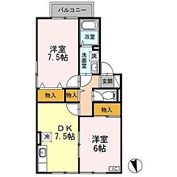 ふぁみーる萌B棟 2DKの間取図画像