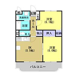 ユーミー篠崎 2DKの間取図画像