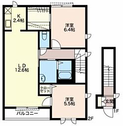 ストロベリーフィールズB 2LDKの間取図画像