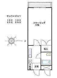 サンライズ31 1Kの間取図画像