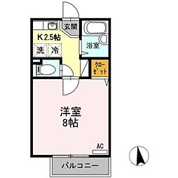 プランドールI 2階1Kの間取り