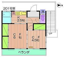 多摩川荘 2階2Kの間取り