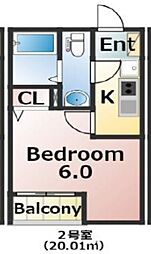 エバーズ鶴ヶ島 2階1Kの間取り