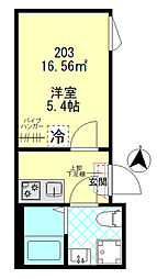 ザ・ハウス羽田 203 2階1Kの間取り