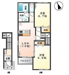ハピネス 2LDKの間取図画像