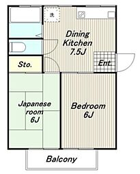 白百合荘 2階2DKの間取り