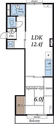 ベルエール朝日ヶ丘 1LDKの間取図画像