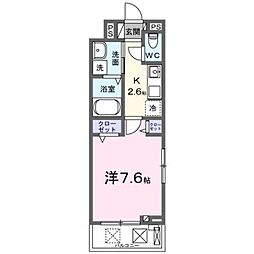グリーナブル若葉II 2階1Kの間取り