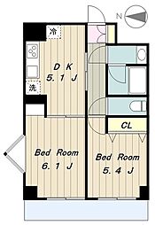 デイム橋本 7階2DKの間取り
