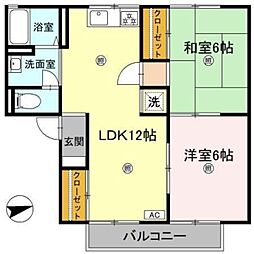 セジュールかもべ 2LDKの間取図画像