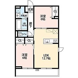 La　Libeｌｌule　二本榎 2階2LDKの間取り