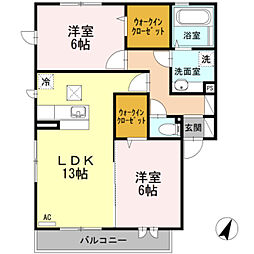 アーバングリーン長尾C 2LDKの間取図画像