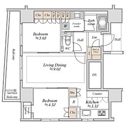ルネ神田和泉町 5階2LDKの間取り