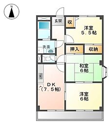 ラ・フォーレ松ノ下 3DKの間取図画像