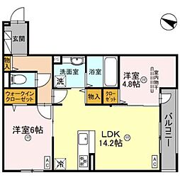 パサログランデ上野芝 2LDKの間取図画像