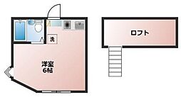 スカイハイツIII 2階ワンルームの間取り