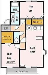 アーバンヒルズII 2階2LDKの間取り