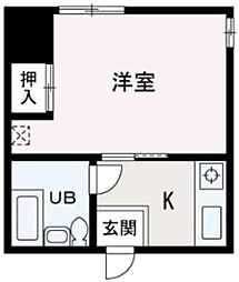 ウイングハウス3号館 1Kの間取図画像