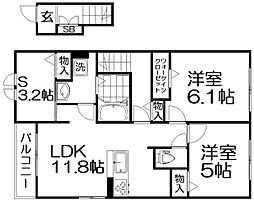 クラール倉治E 3LDKの間取図画像