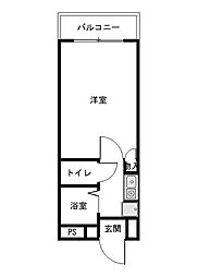 ライフマンションYMK 2階1Kの間取り