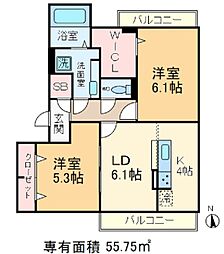 グランドゥールシャルマン 2LDKの間取図画像