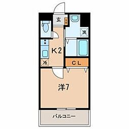 シャトーヴィオレ 3階1Kの間取り