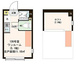 ハーモニーテラス白鷺 ワンルームの間取図画像
