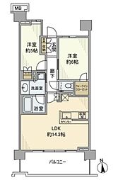 プラウドシティ国立 2LDKの間取図画像