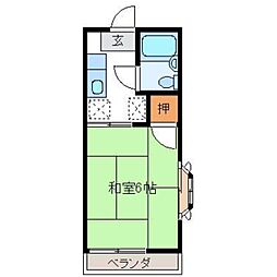 コーポカメリア 201 1階1Kの間取り