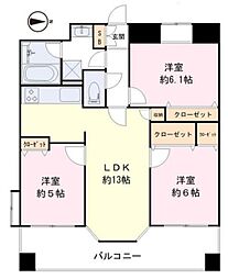 アルソスガーデン調布 6階3LDKの間取り