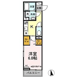 リナーシェA 1Kの間取図画像