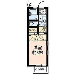 ベルクハイム 2階1Kの間取り