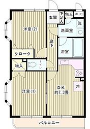 京王線 飛田給駅 徒歩7分の賃貸マンション 1階2DKの間取り