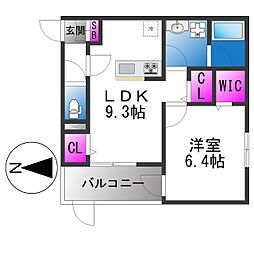 堺市堺区北三国ヶ丘町8丁アパート 1LDKの間取図画像